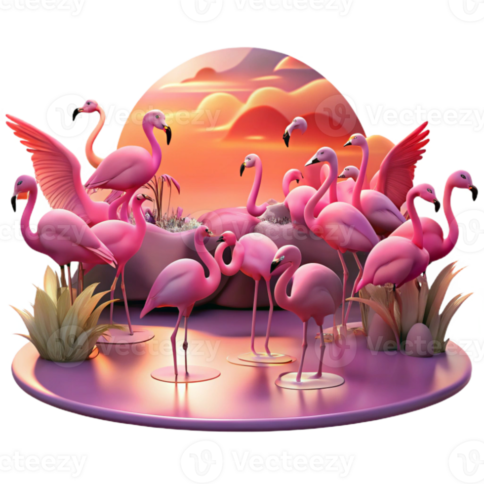 beautiful classic extraordinary vintage A flock of flamingos taking flight from a shallow, pink lake, reflecting the vibrant colors of the sunset. Romantic, painterly style authentic premium png