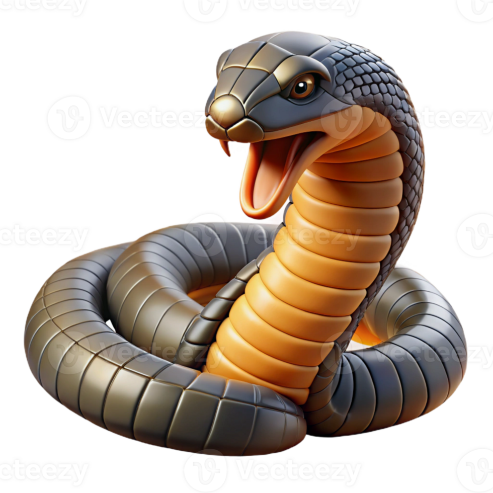 magnificent abstract dramatic abstract A coiled king cobra with its hood flared, scales glistening in the humid air of a tropical jungle. Detailed, scientific illustration style professional genuine png
