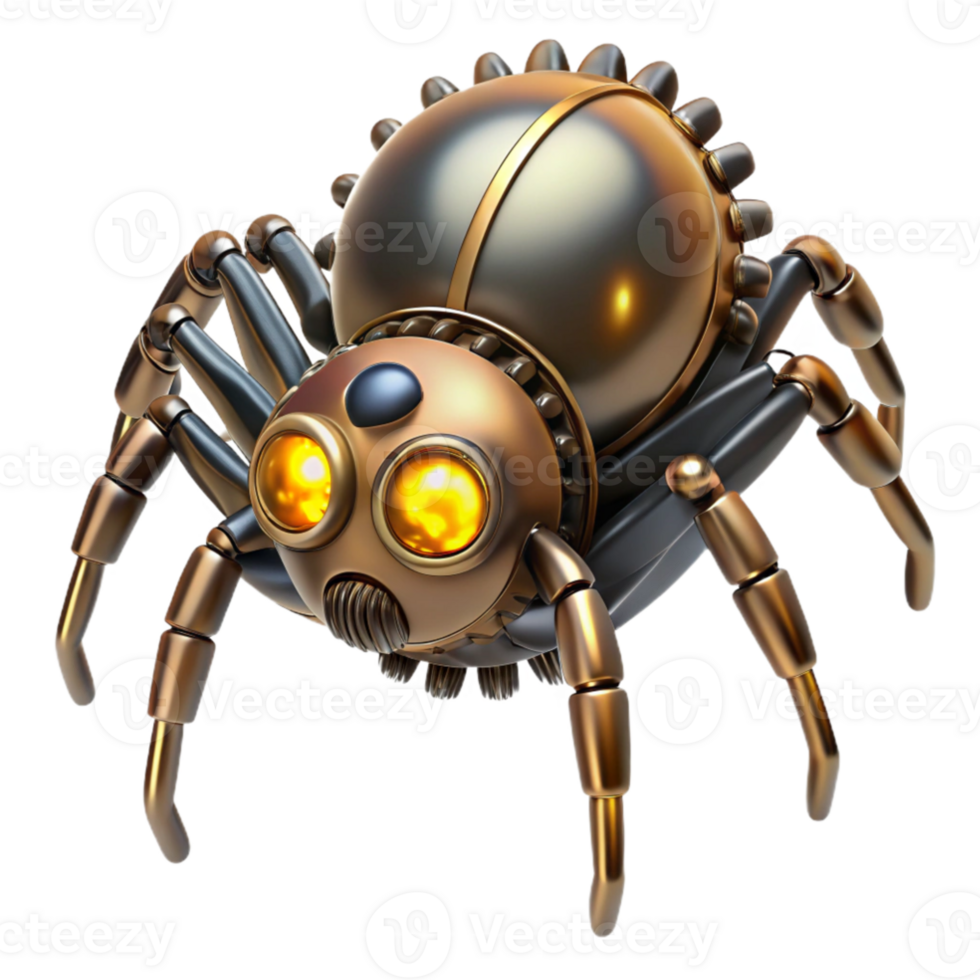 vibrant classic vibrant abstract A steampunk spider, with metallic legs and glowing eyes, crawling across a web of gears genuine high resolution png