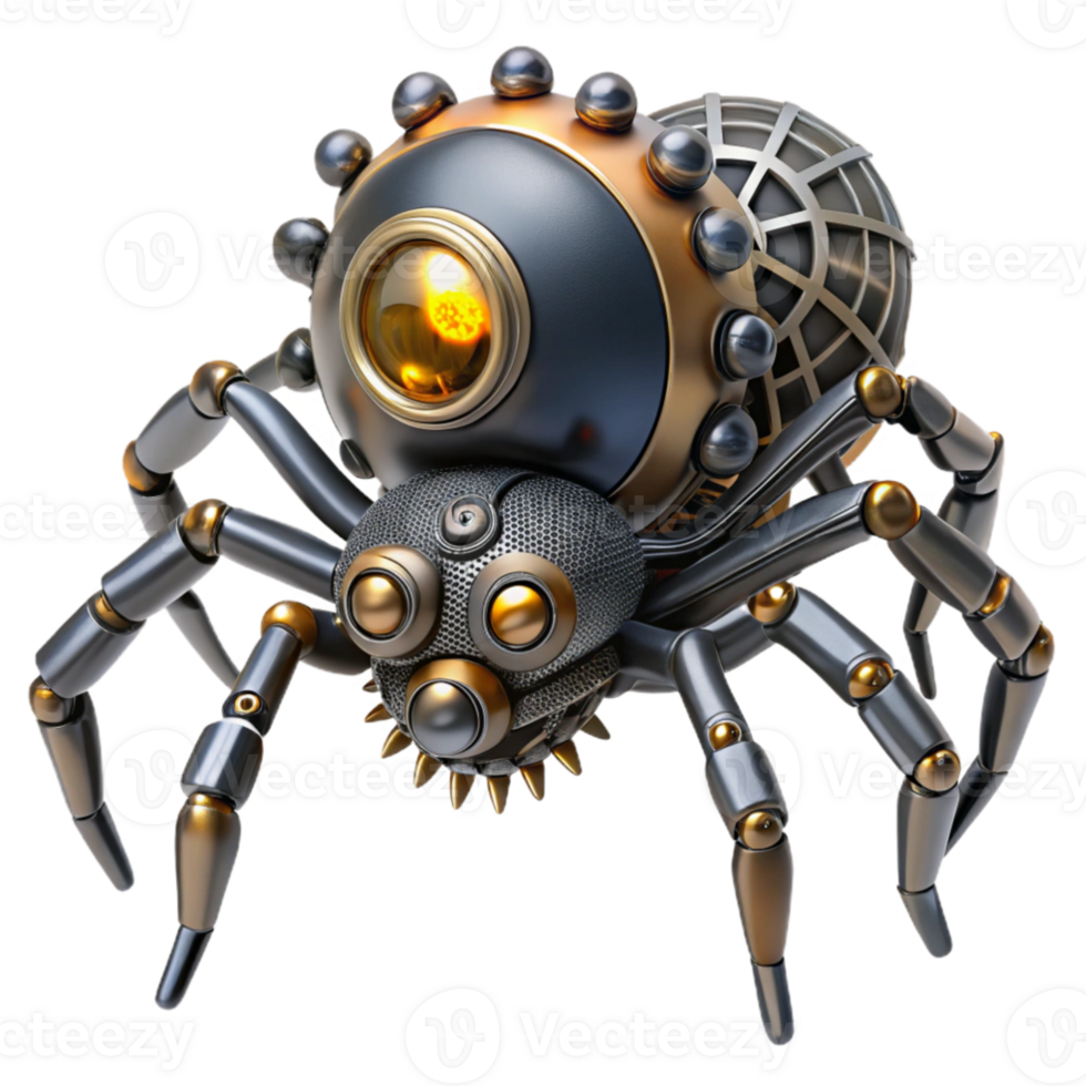 beautiful creative beautiful modern A steampunk spider, with metallic legs and glowing eyes, crawling across a web of gears premium high quality png