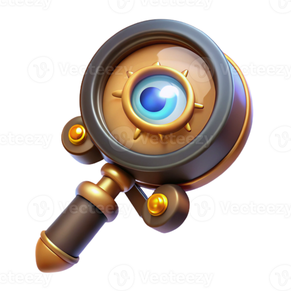 wonderful traditional beautiful creative A steampunk monocle, with a magnifying glass and glowing runes, held up to an eye exclusive genuine png