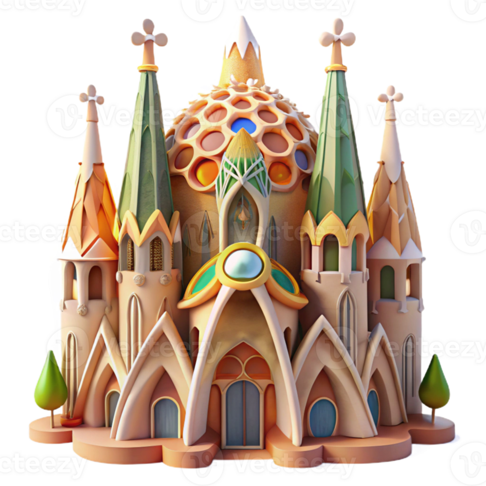 vibrant artistic impressive abstract A Gaudi-inspired cathedral, organic forms, colorful mosaics, bathed in soft morning light, dreamlike quality, art nouveau style, premium genuine png