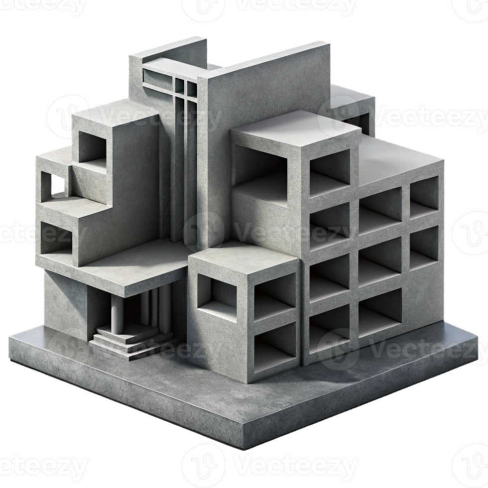 serene contemporary elegant modern A Brutalist concrete apartment complex, stark geometric shapes, harsh shadows, monochrome, high contrast photography, high quality exclusive png