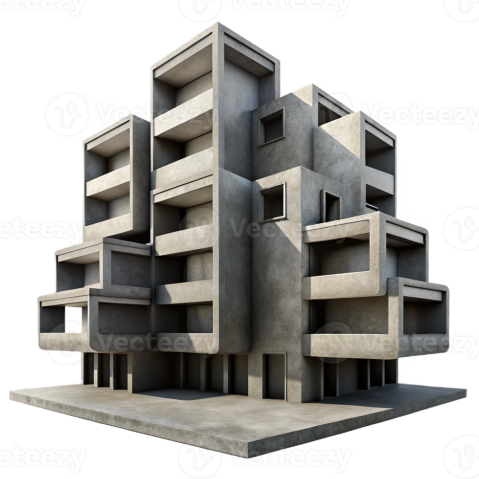 extraordinary rustic wonderful rustic A Brutalist concrete apartment complex, stark geometric shapes, harsh shadows, monochrome, high contrast photography, high quality high resolution png
