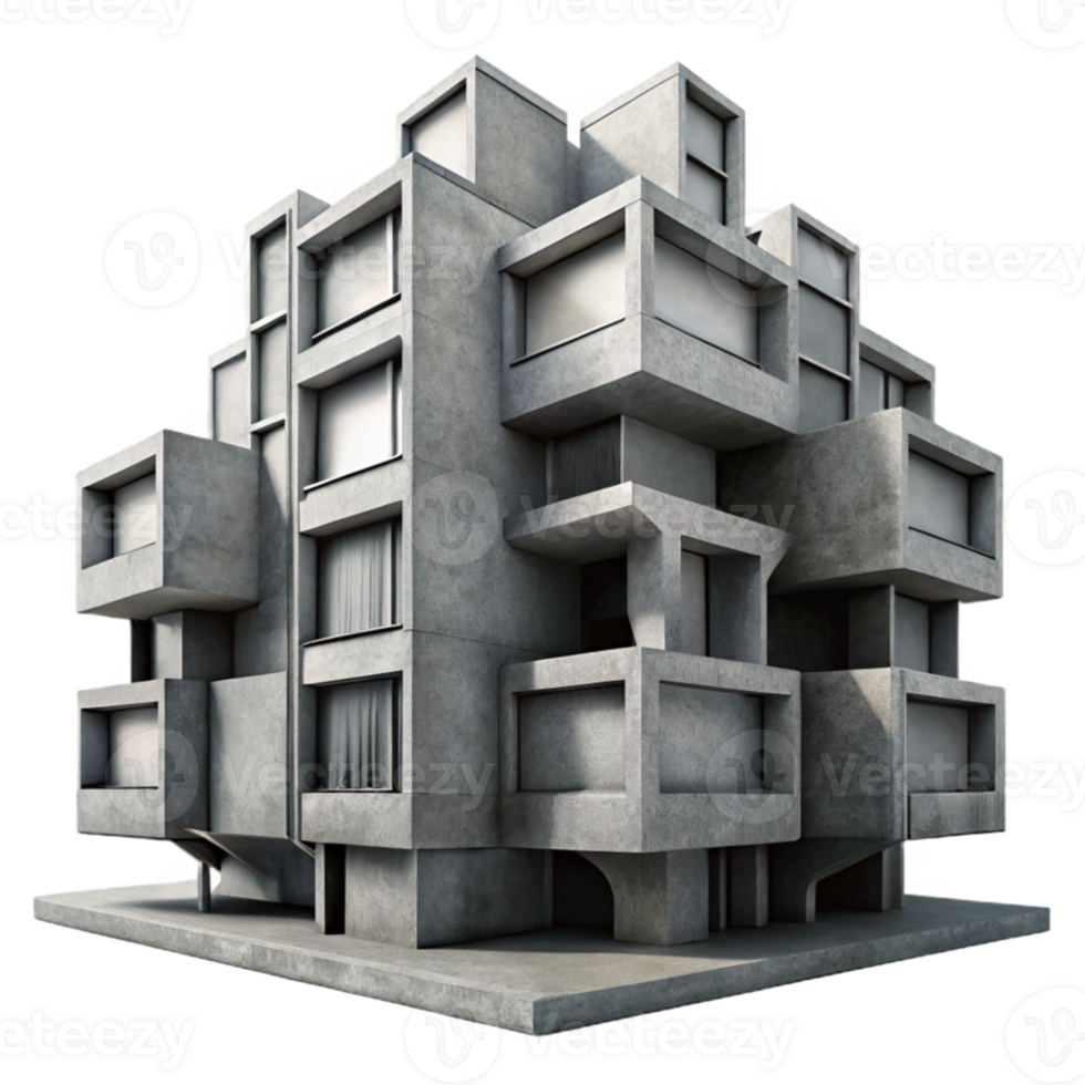 magnificent creative beautiful creative A Brutalist concrete apartment complex, stark geometric shapes, harsh shadows, monochrome, high contrast photography, professional authentic png