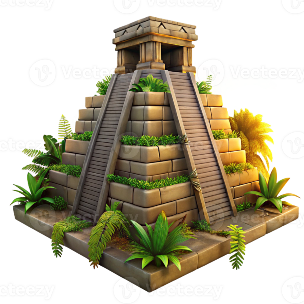 elegant traditional extraordinary traditional An ancient Mayan pyramid, intricately carved stone, overgrown with jungle vines, dramatic sunset lighting, hyperrealistic, high quality high quality png