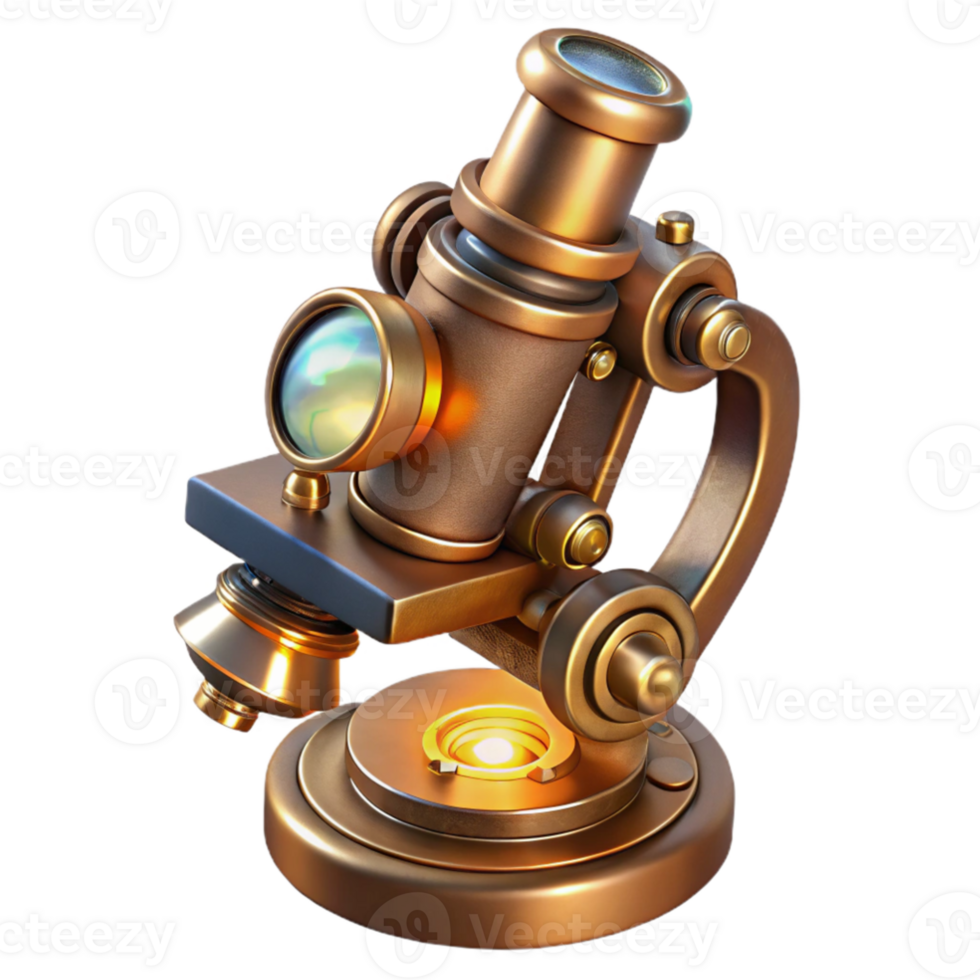 wonderful minimalist impressive minimalist A steampunk microscope, with intricate brass details and a glowing lens high resolution genuine png