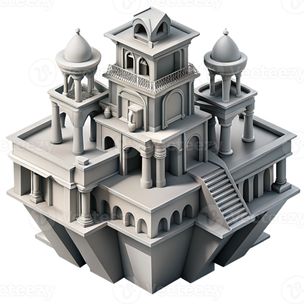 dramatic vintage magnificent abstract A gravity-defying Escher-esque building, impossible architecture, intricate details, monochrome, surrealism, high quality exclusive png