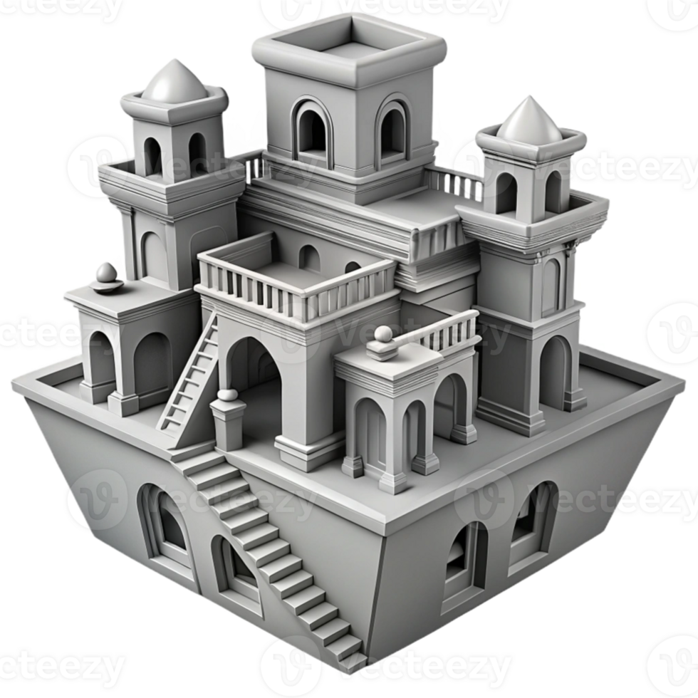 vibrant modern serene classic A gravity-defying Escher-esque building, impossible architecture, intricate details, monochrome, surrealism, professional professional png