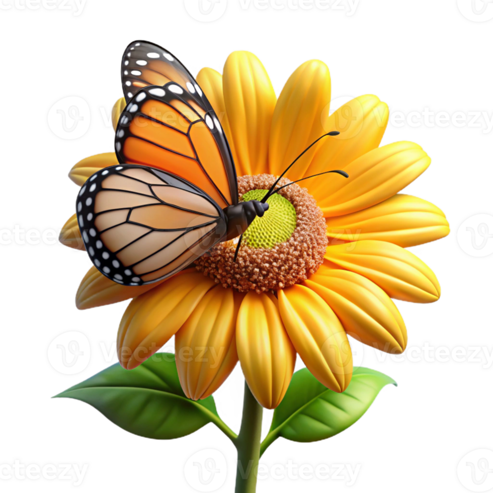 serene classic serene contemporary A single, vibrant monarch butterfly perched on a dew-kissed sunflower, early morning sunlight, hyperrealistic style original exclusive png