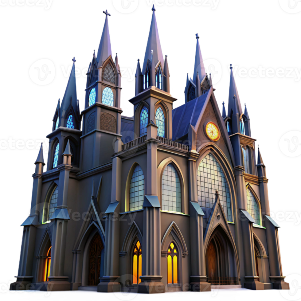 elegant vintage vibrant minimalist A towering gothic cathedral, stained glass windows, pointed arches, dramatic lighting, dark and moody, digital painting, high quality genuine png