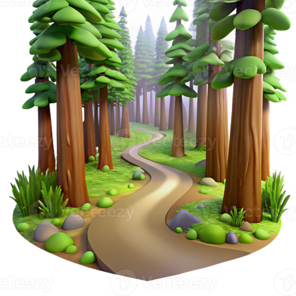 elegant creative serene creative A winding path through a lush redwood forest, dappled sunlight, ethereal and dreamlike style genuine original png