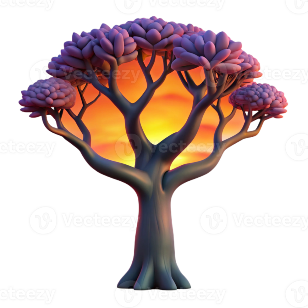 serene creative impressive abstract A lone, gnarled tree silhouetted against a vibrant sunset, dramatic lighting, painterly style original high resolution png