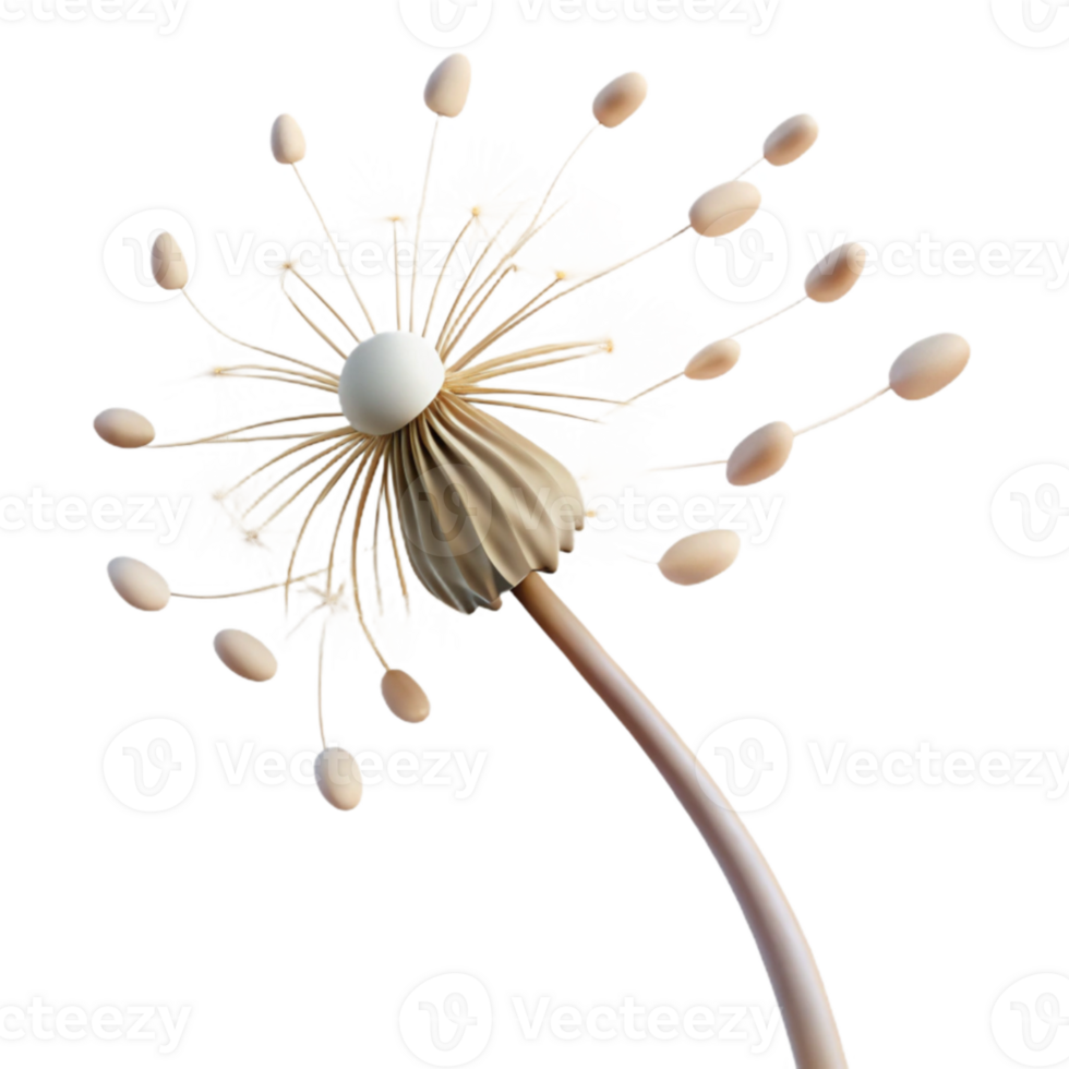 beautiful vintage stunning rustic A single dandelion seed head with seeds blowing in the wind, soft diffused light, whimsical style 4K professional png