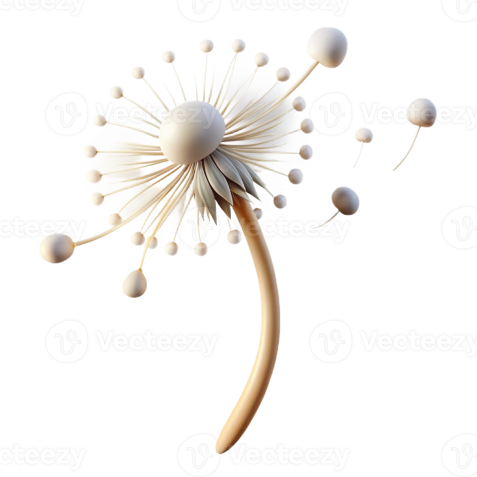 elegant modern extraordinary modern A single dandelion seed head with seeds blowing in the wind, soft diffused light, whimsical style authentic exclusive png