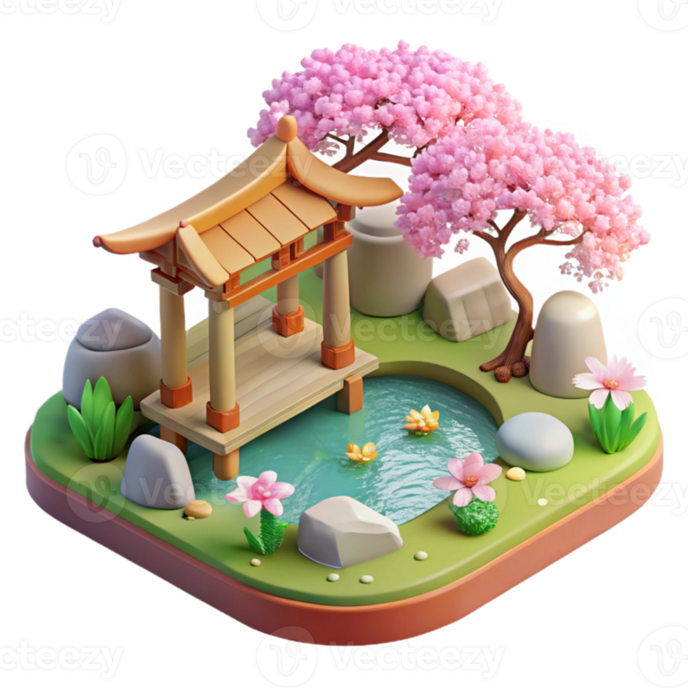 magnificent classic beautiful classic A serene Japanese garden with a koi pond and cherry blossoms, soft lighting, peaceful style high quality 4K png