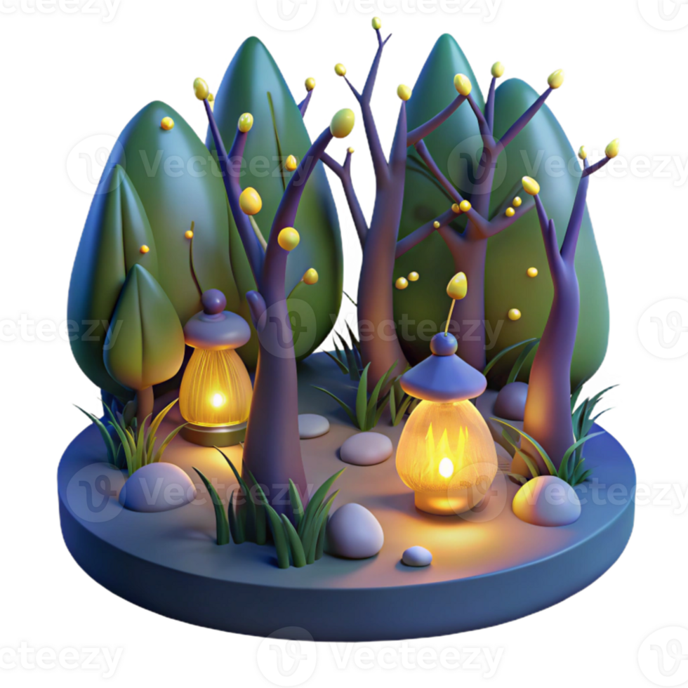 dramatic creative wonderful traditional A group of fireflies illuminating a dark forest, bioluminescent lighting, magical realism style high quality detailed png