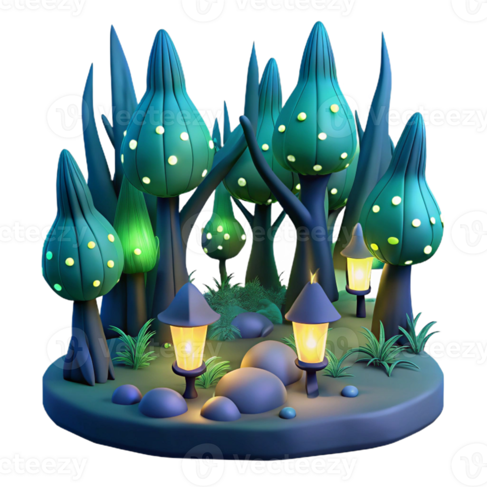 vibrant modern beautiful artistic A group of fireflies illuminating a dark forest, bioluminescent lighting, magical realism style original genuine png