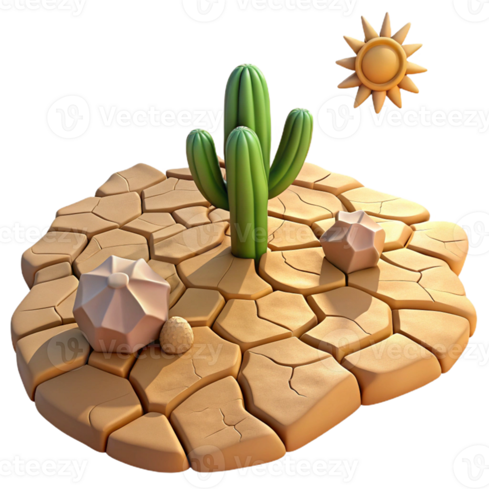 vibrant minimalist vibrant vintage A cracked desert floor with a single cactus, harsh midday sun, photorealistic style original authentic png