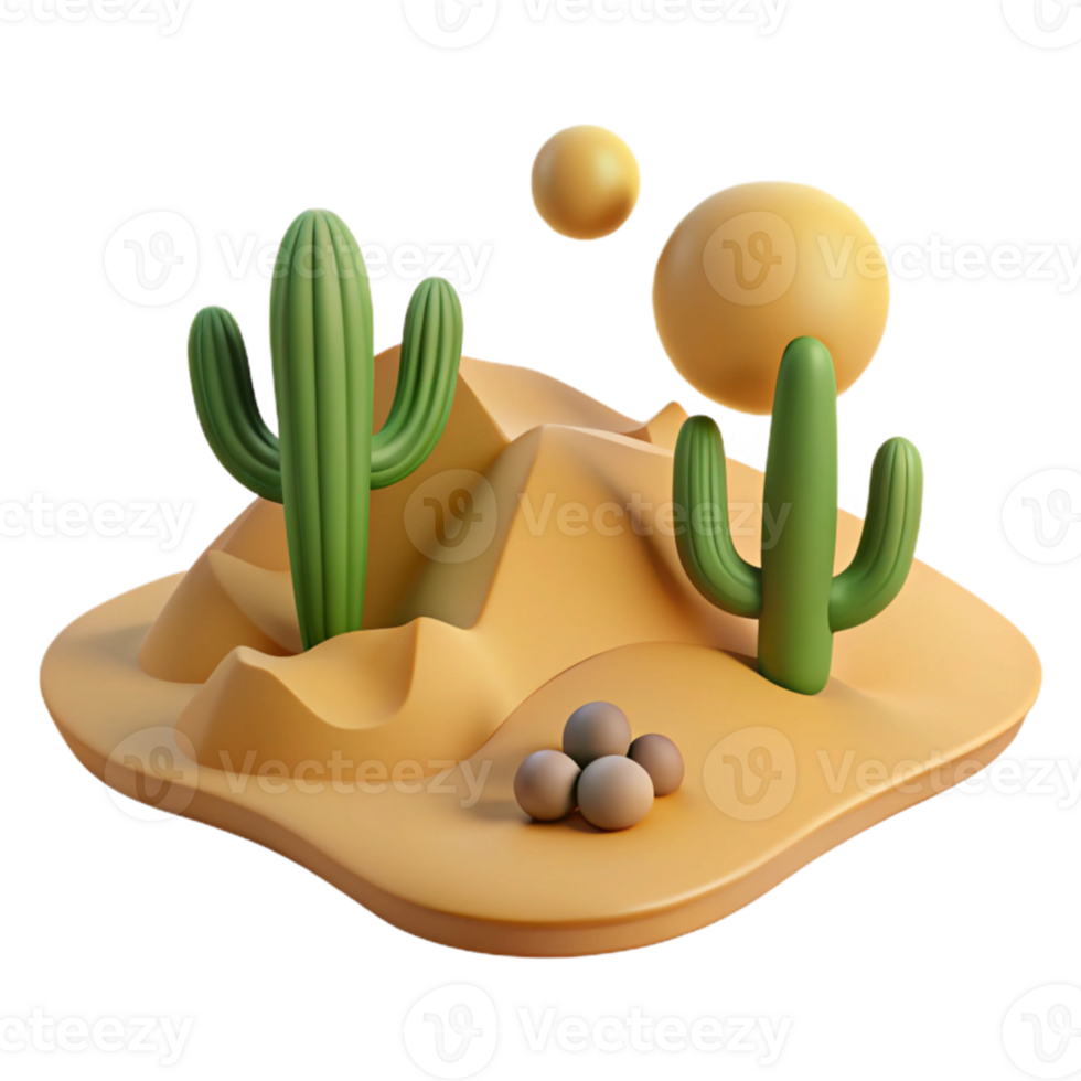 vibrant creative impressive contemporary A desert landscape with sand dunes and cacti, harsh sunlight, minimalist style high quality authentic png