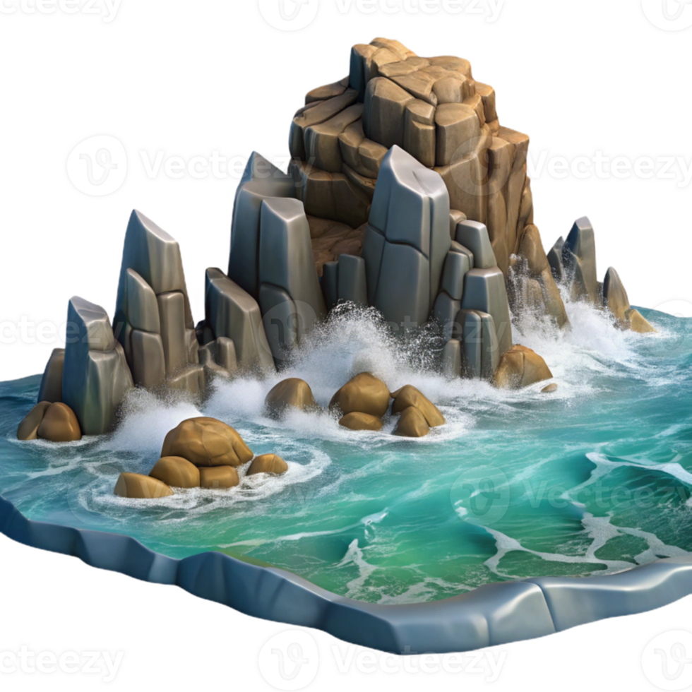 magnificent artistic extraordinary contemporary A rocky coastline with crashing waves, dramatic lighting, seascape style professional professional png