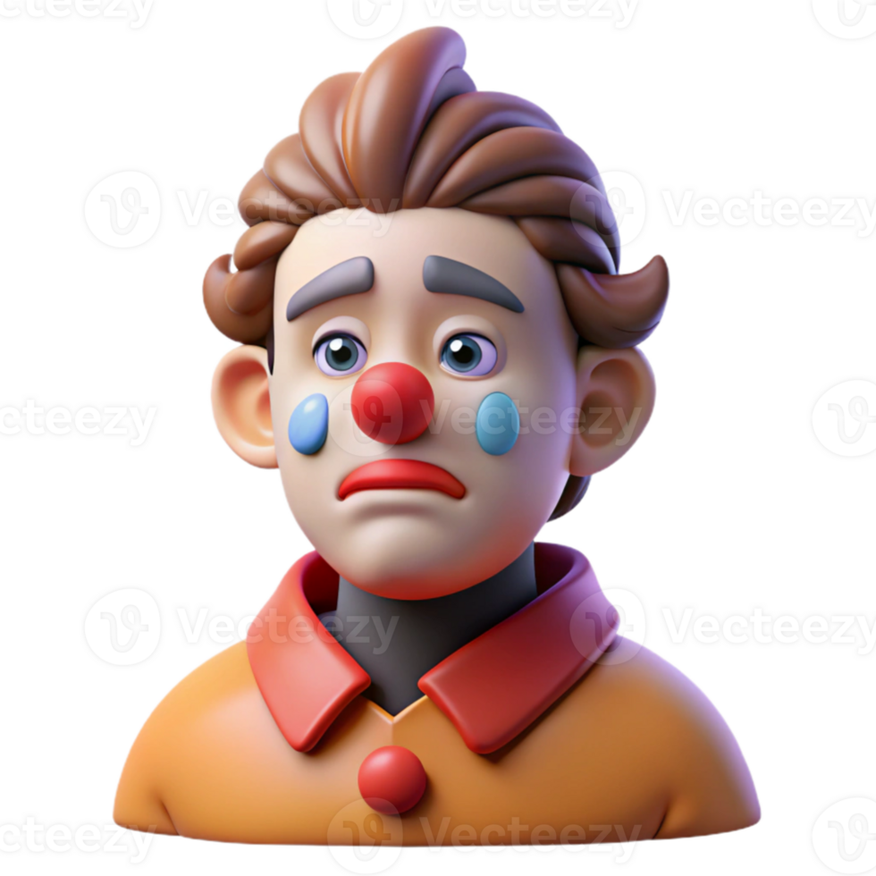 impressive artistic wonderful artistic Portrait of a sorrowful clown with smeared makeup and a single tear rolling down their cheek, lit by a single dim spotlight high resolution detailed png
