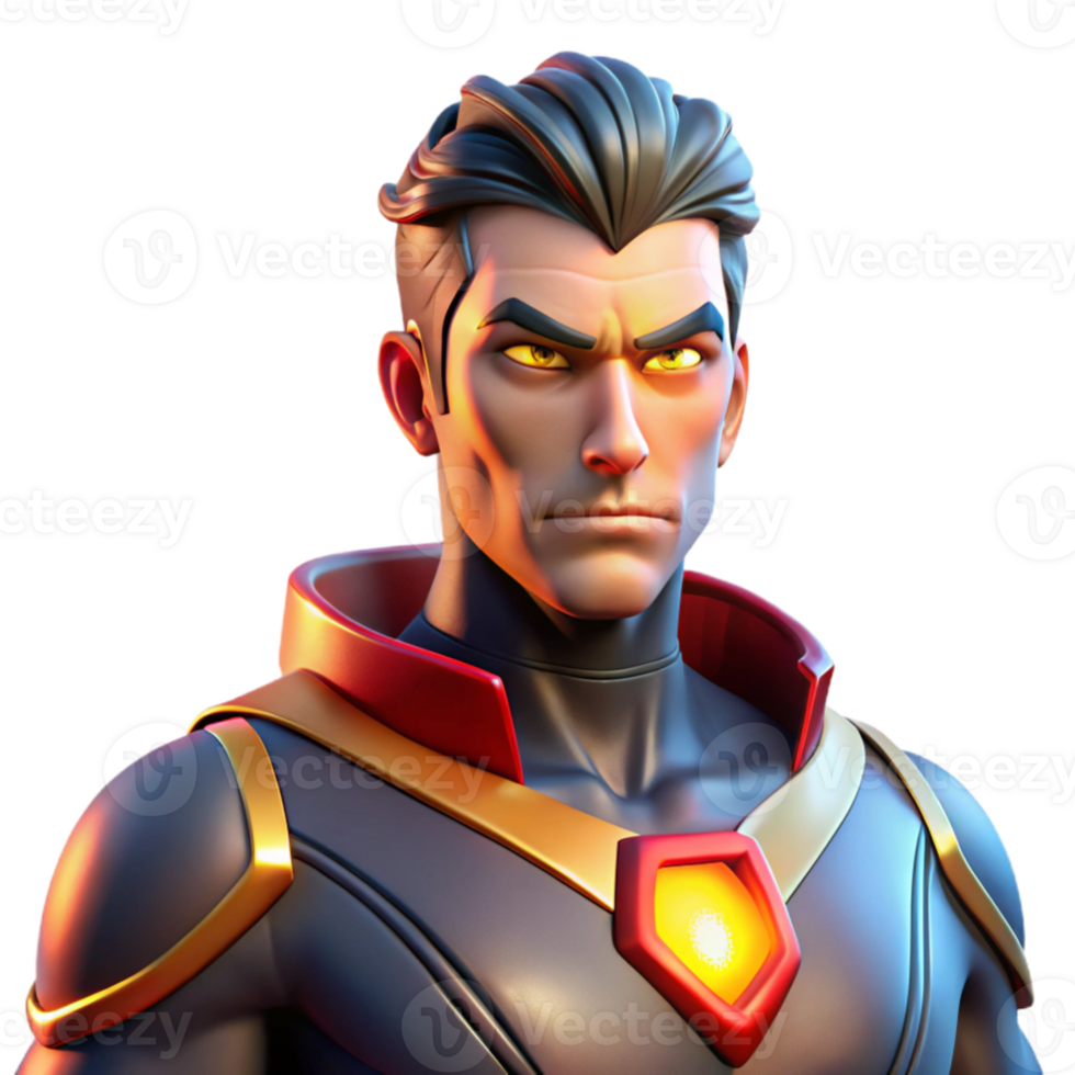 vibrant creative beautiful traditional Portrait of a powerful superhero with glowing eyes and a determined expression, dramatic comic book style lighting premium 4K png