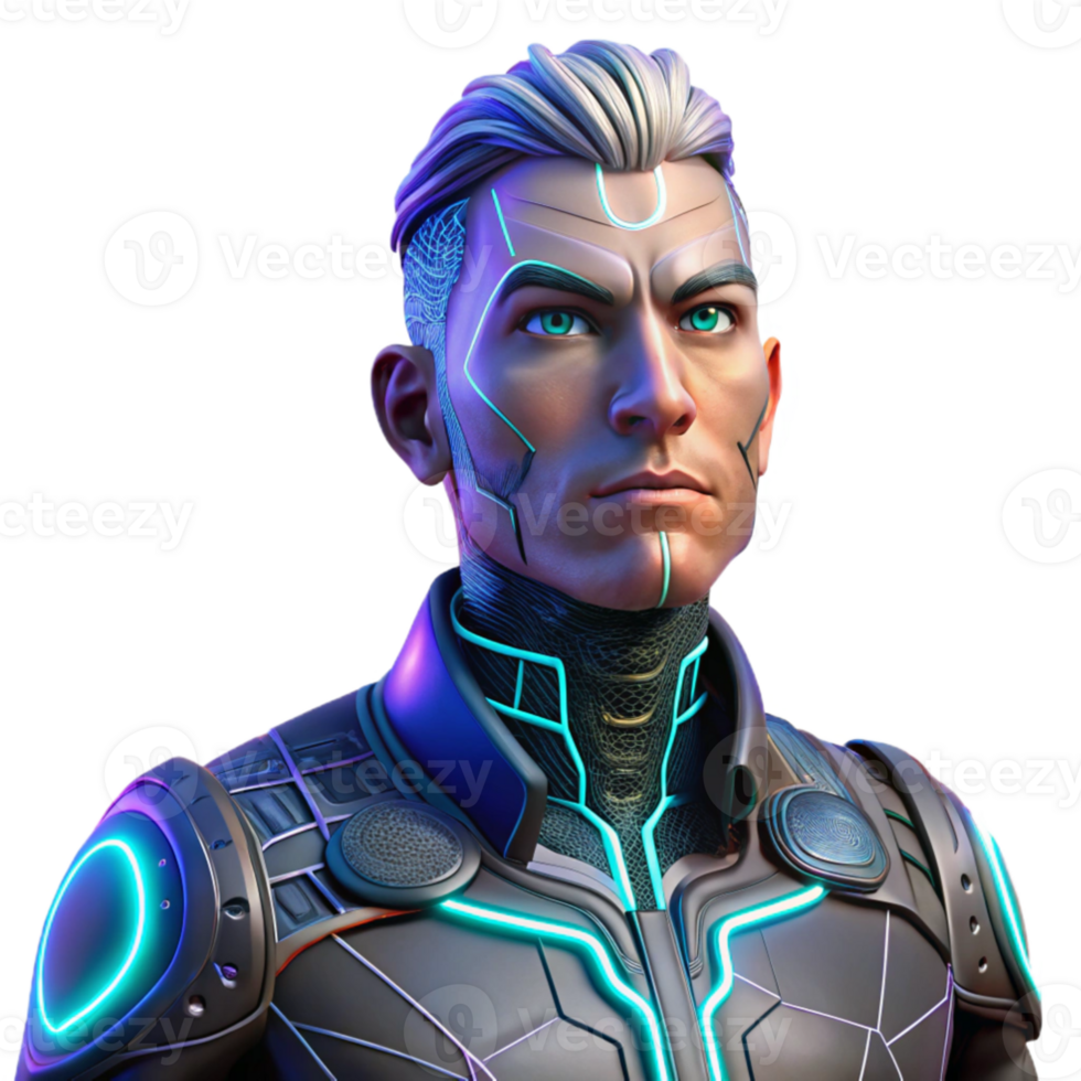 impressive minimalist dramatic contemporary Portrait of a man with intricate, glowing circuitry tattoos, cyberpunk style, neon lighting detailed genuine png
