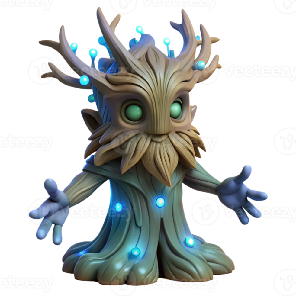 beautiful abstract elegant artistic An ancient tree spirit with bark made of flowing rivers and leaves of shimmering starlight, soft bioluminescent lighting, Art Deco style original 4K png