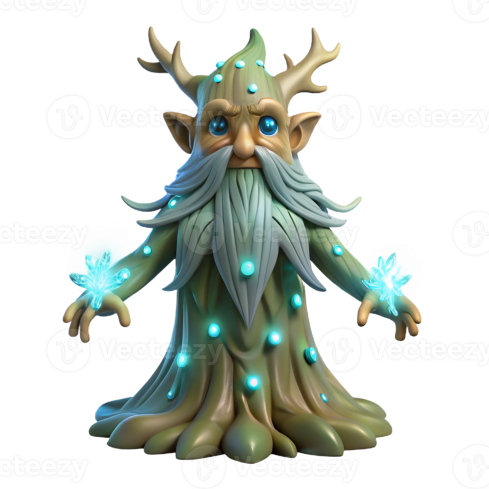 impressive minimalist vibrant classic An ancient tree spirit with bark made of flowing rivers and leaves of shimmering starlight, soft bioluminescent lighting, Art Deco style authentic high quality png