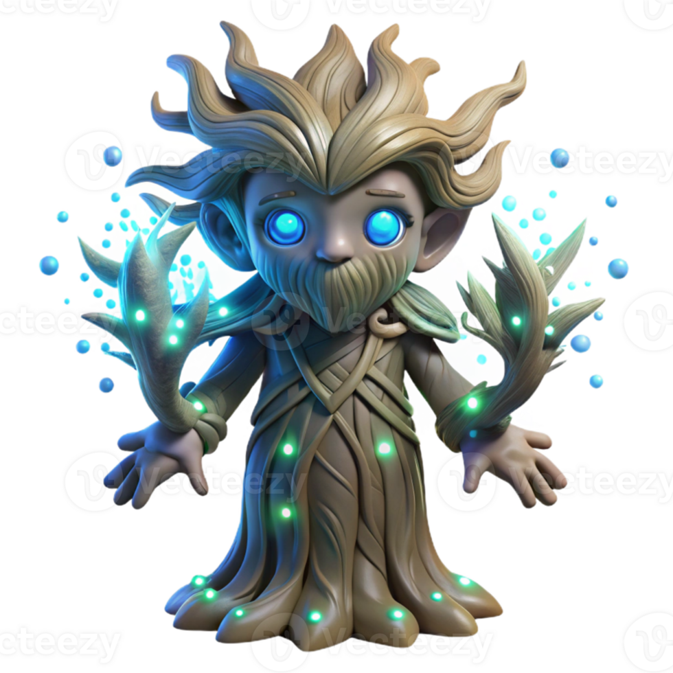magnificent creative elegant minimalist An ancient tree spirit with bark made of flowing rivers and leaves of shimmering starlight, soft bioluminescent lighting, Art Deco style professional detailed png