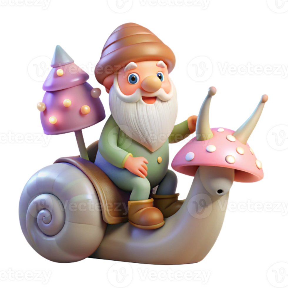 beautiful modern elegant minimalist A whimsical gnome riding a giant snail through a field of luminous mushrooms, soft fantasy lighting, Alan Lee style professional original png