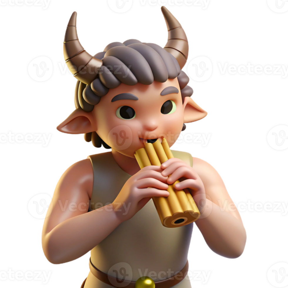 serene creative magnificent classic A mischievous satyr playing a pan flute in a grove of ancient olive trees, dappled sunlight, classical Greek style detailed professional png