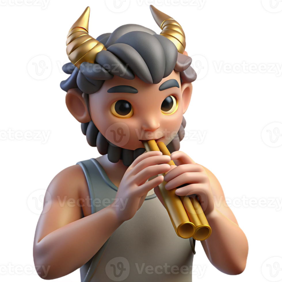 impressive vintage beautiful contemporary A mischievous satyr playing a pan flute in a grove of ancient olive trees, dappled sunlight, classical Greek style original exclusive png