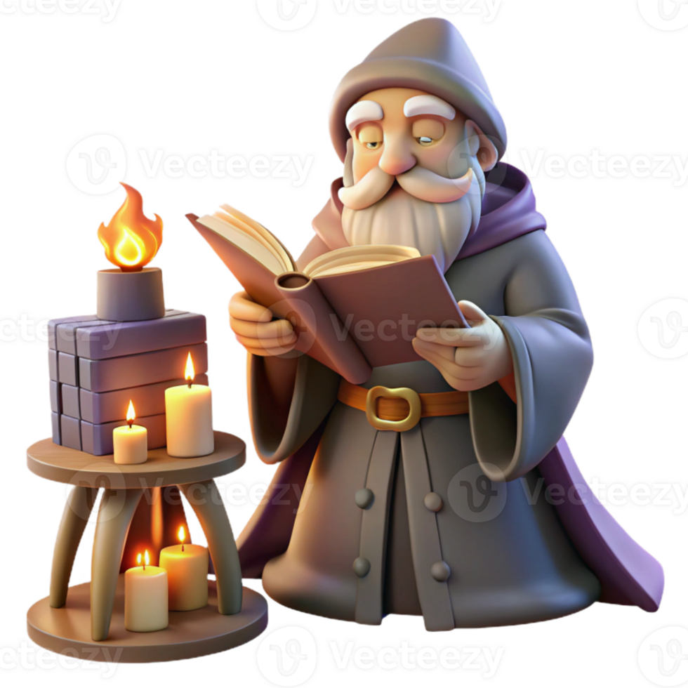 serene abstract impressive minimalist A wise old wizard studying a glowing tome in his cluttered tower library, warm firelight, Donato Giancola style authentic professional png