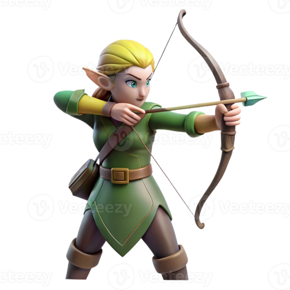extraordinary modern impressive abstract A graceful elf archer aiming her bow at a distant target in a mystical forest, dappled sunlight, Lord of the Rings style high quality authentic png