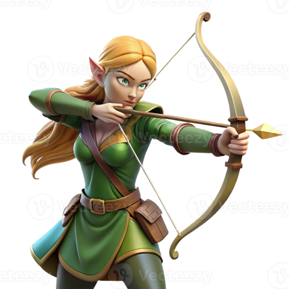 magnificent modern stunning creative A graceful elf archer aiming her bow at a distant target in a mystical forest, dappled sunlight, Lord of the Rings style high resolution professional png