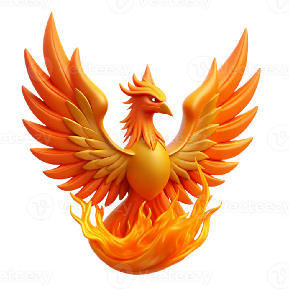 impressive minimalist stunning artistic A majestic phoenix rising from its ashes in a fiery inferno, intense orange glow, Art Deco style 4K detailed png