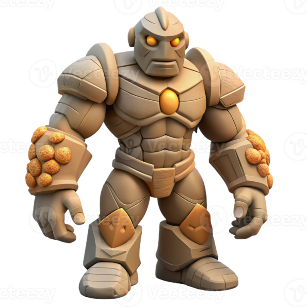 vibrant creative impressive creative A powerful golem constructed of living stone standing guard in a desolate wasteland, harsh sunlight, Frank Herbert's Dune style high quality genuine png