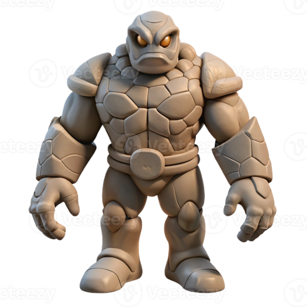 elegant artistic vibrant rustic A powerful golem constructed of living stone standing guard in a desolate wasteland, harsh sunlight, Frank Herbert's Dune style exclusive genuine png