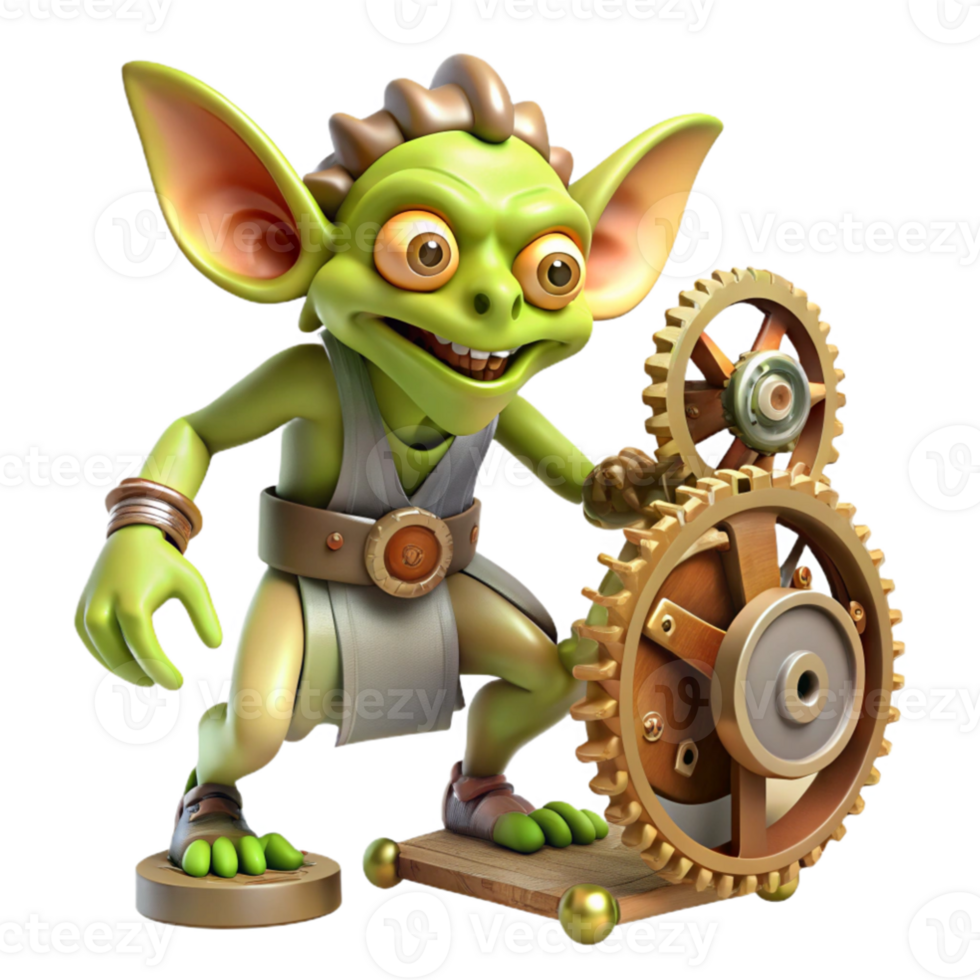 stunning classic serene contemporary A mischievous gremlin sabotaging a complex clockwork mechanism, steampunk lighting, Keith Thompson style professional original png