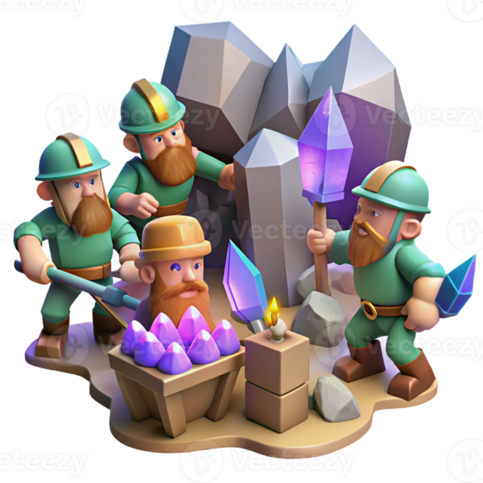 serene creative wonderful creative A group of dwarves mining for gems in a cavern filled with glittering crystals, dynamic lighting, Dungeons and Dragons style 4K premium png
