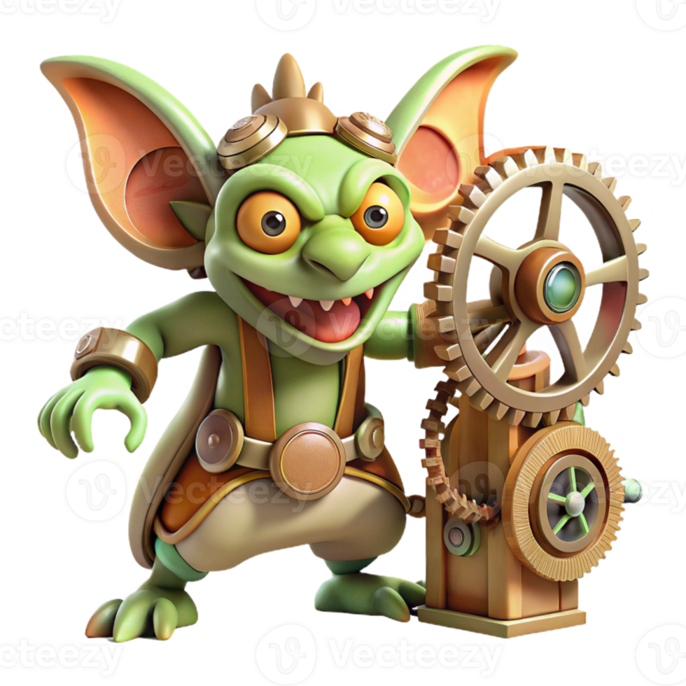 wonderful contemporary magnificent classic A mischievous gremlin sabotaging a complex clockwork mechanism, steampunk lighting, Keith Thompson style exclusive detailed png