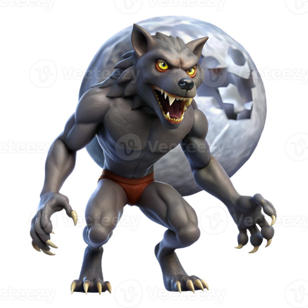 beautiful classic stunning abstract A fierce werewolf transforming under the light of a full moon, dramatic moonlight, classic horror style authentic 4K png