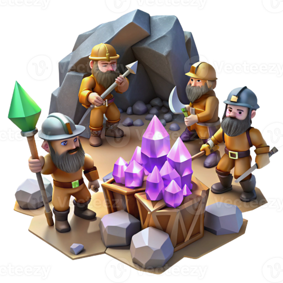 stunning creative extraordinary artistic A group of dwarves mining for gems in a cavern filled with glittering crystals, dynamic lighting, Dungeons and Dragons style exclusive detailed png