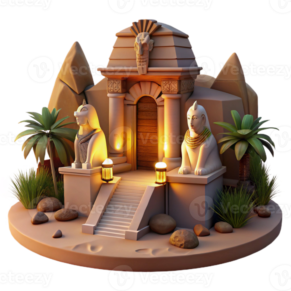 extraordinary rustic wonderful modern A majestic sphinx guarding the entrance to a hidden city, desert sunset lighting, ancient Egyptian style high resolution 4K png