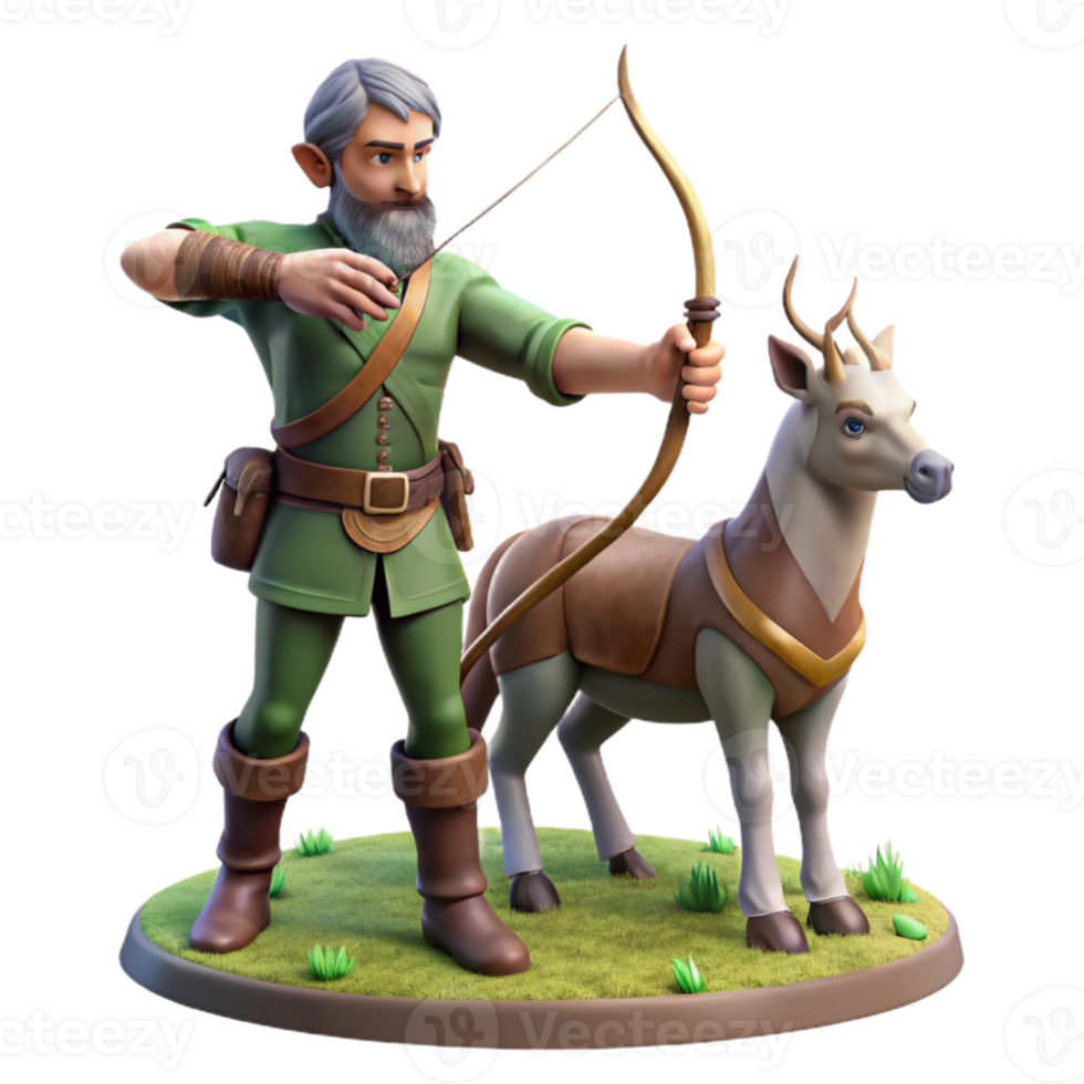 serene contemporary impressive vintage A wise old centaur teaching archery to a young elf, forest clearing lighting, fantasy realism style professional genuine png