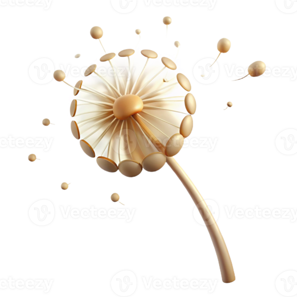 dramatic abstract magnificent creative A single dandelion seedhead with seeds blowing in the wind, golden hour lighting, whimsical style genuine premium png