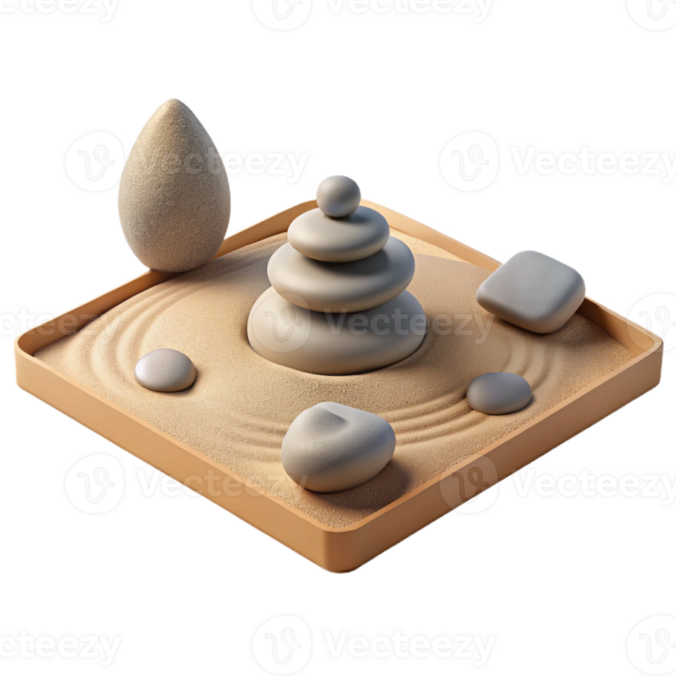 serene abstract dramatic traditional A serene Japanese zen garden with raked sand and carefully placed rocks, minimalist style, soft lighting high quality premium png