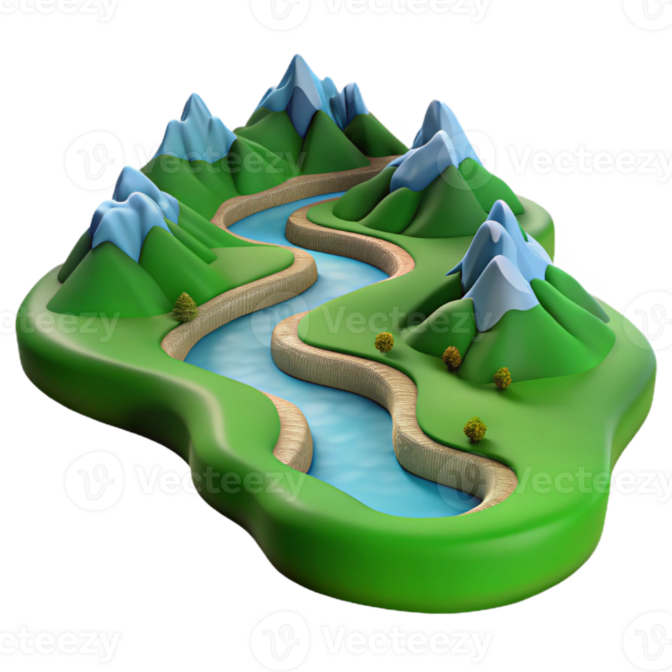 beautiful modern serene modern A winding river flowing through a valley, aerial view, picturesque landscape premium authentic png